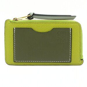 Auth LOEWE Coin Card Holder C660Z40X04 Light Green Khaki Leather - Coin Case